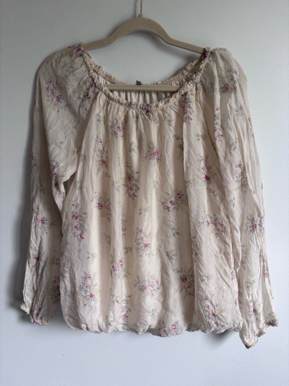 Giusy made in Italy Silk Ivory Floral Peasant Blouse  size Small